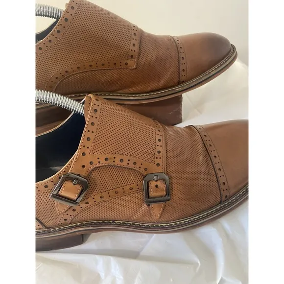 Men's Leather Vintage Foundry Company Brown Zobra Monk Strap Dress Shoe-Size 7.5