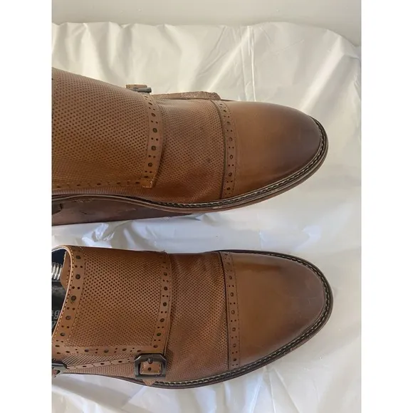 Men's Leather Vintage Foundry Company Brown Zobra Monk Strap Dress Shoe-Size 7.5