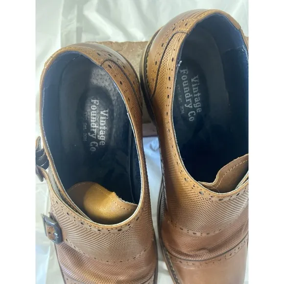 Men's Leather Vintage Foundry Company Brown Zobra Monk Strap Dress Shoe-Size 7.5