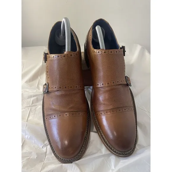 Men's Leather Vintage Foundry Company Brown Zobra Monk Strap Dress Shoe-Size 7.5