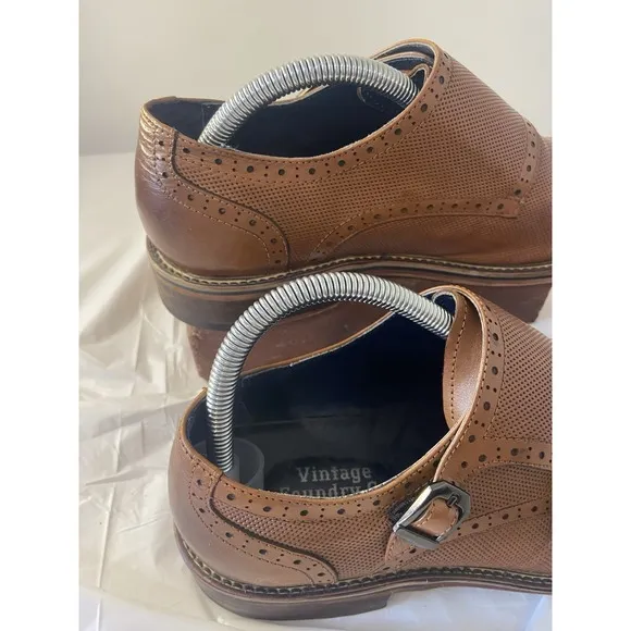 Men's Leather Vintage Foundry Company Brown Zobra Monk Strap Dress Shoe-Size 7.5