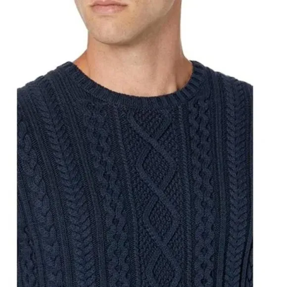 Men's Long-Sleeve 100% Cotton Fisherman Cable Crewneck Sweater