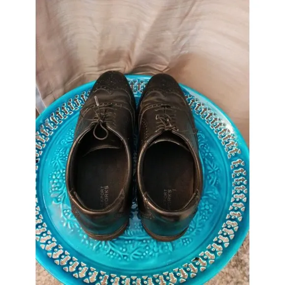 Men's Rockport Works Black Leather Lace Up Oxford Dress Shoes Size 13M