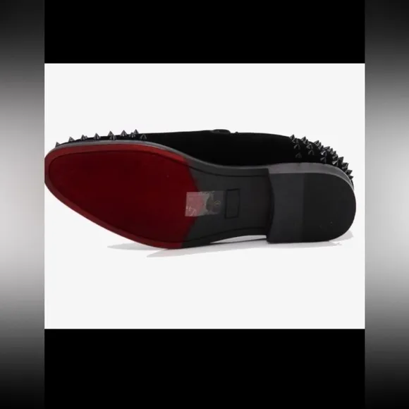 Men's Spikes Dress Shoes Black Velvet Loafers Gold Buckle Slip-On NWOT size 8.5