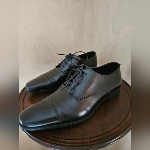 Men's The Rail Genuine Leather Black Derby Dress Shoes Made in Romania-Size 40