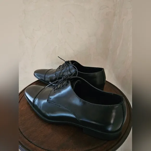 Men's The Rail Genuine Leather Black Derby Dress Shoes Made in Romania-Size 40