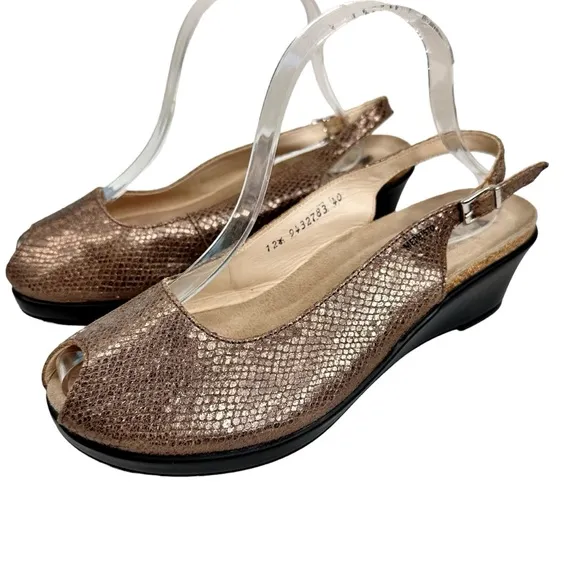 Mephisto Nastasia Peep Toe Slingback Sandals Shoes Bronze Wedge SZ 40 US 10