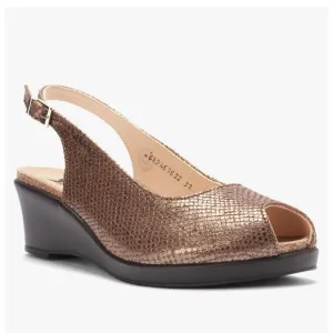 Mephisto Nastasia Peep Toe Slingback Sandals Shoes Bronze Wedge SZ 40 US 10