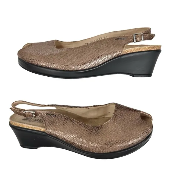 Mephisto Nastasia Peep Toe Slingback Sandals Shoes Bronze Wedge SZ 40 US 10