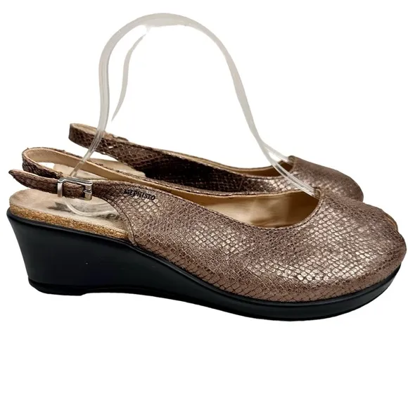 Mephisto Nastasia Peep Toe Slingback Sandals Shoes Bronze Wedge SZ 40 US 10