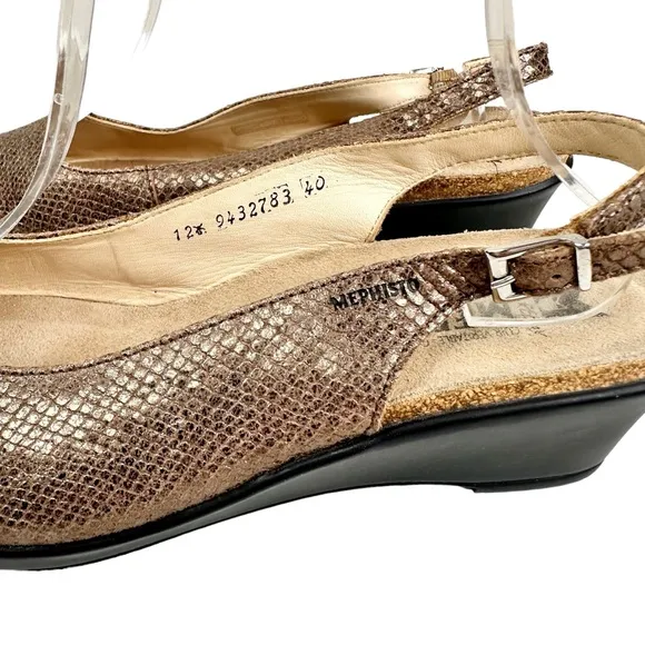 Mephisto Nastasia Peep Toe Slingback Sandals Shoes Bronze Wedge SZ 40 US 10