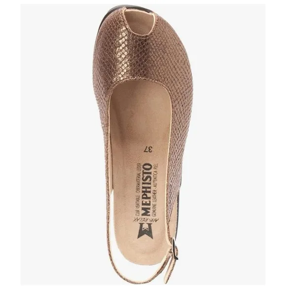 Mephisto Nastasia Peep Toe Slingback Sandals Shoes Bronze Wedge SZ 40 US 10