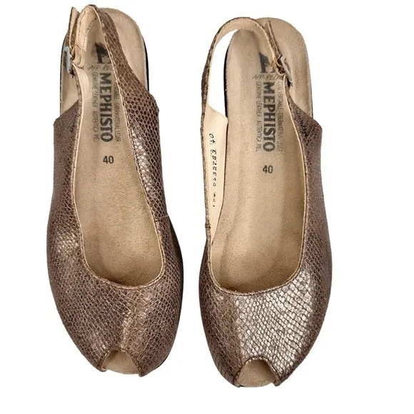 Mephisto Nastasia Peep Toe Slingback Sandals Shoes Bronze Wedge SZ 40 US 10