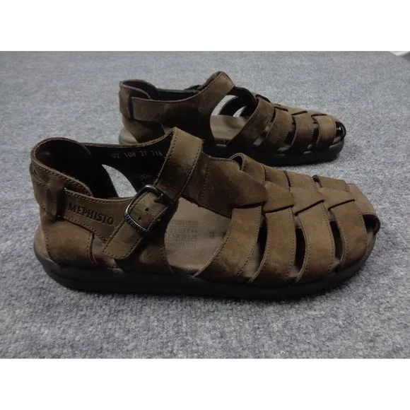 Mephisto Sam Fisherman Sandals Mens Size 44 Brown Leather Closed Toe Shoes