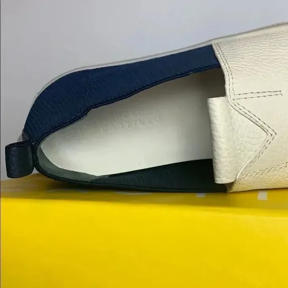 Mercedes Castillo White and Blue Slip on Sneakers