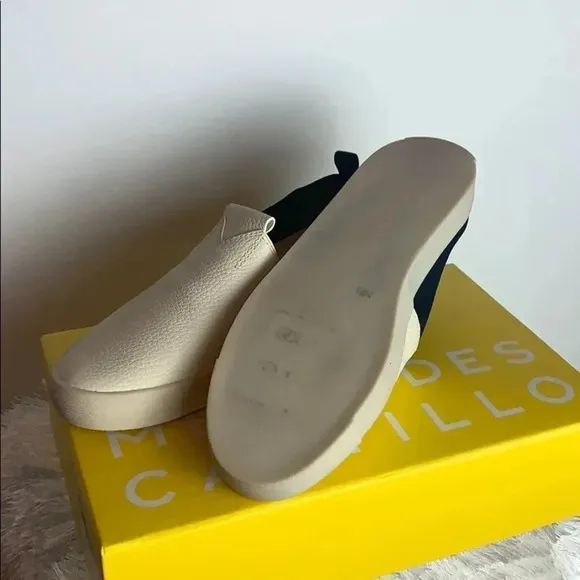 Mercedes Castillo White and Blue Slip on Sneakers