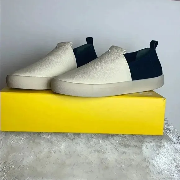 Mercedes Castillo White and Blue Slip on Sneakers
