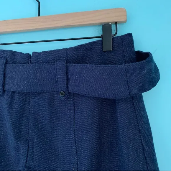 Merona Y2K Wool Tweed A-Line Mini Retro Blue Belted Skirt 2 Rare Belted