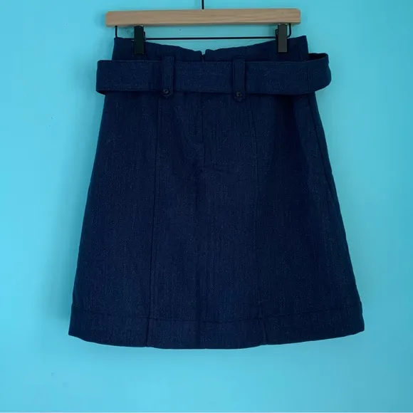 Merona Y2K Wool Tweed A-Line Mini Retro Blue Belted Skirt 2 Rare Belted