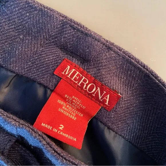 Merona Y2K Wool Tweed A-Line Mini Retro Blue Belted Skirt 2 Rare Belted