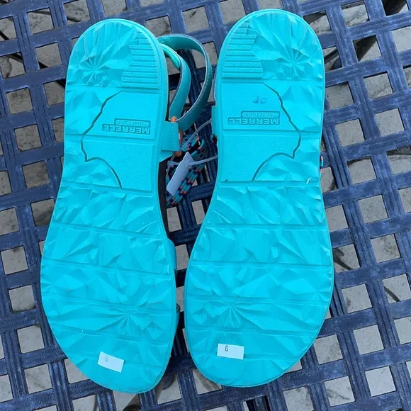Merrell Around Town Sunvue Woven Sandals Turquoise Strap On Shoes NWOT