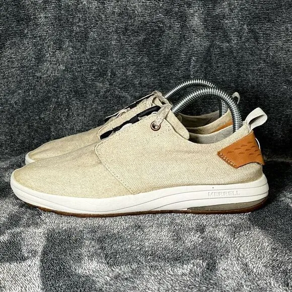 Merrell Gridway Canvas Sneaker Shoe Womens Size 7.5 Vibram Lightweight Tan Beige