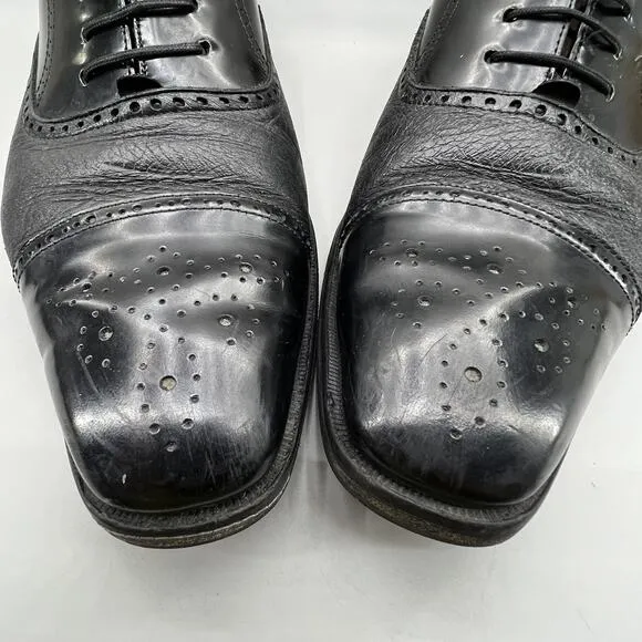 Mezlan Deerskin Leather Shoes Men Size 10.5 Black Cap Toe Medallion Oxford Dress