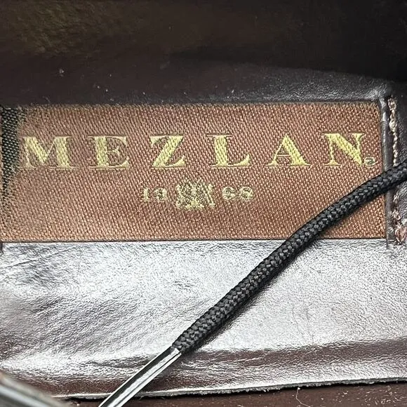 Mezlan Deerskin Leather Shoes Men Size 10.5 Black Cap Toe Medallion Oxford Dress