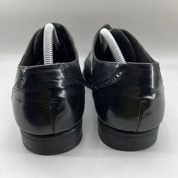 Mezlan Deerskin Leather Shoes Men Size 10.5 Black Cap Toe Medallion Oxford Dress
