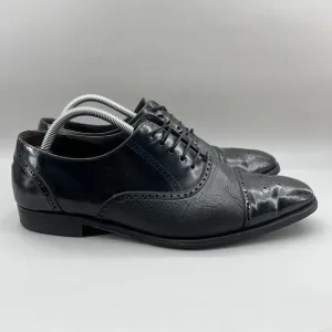 Mezlan Deerskin Leather Shoes Men Size 10.5 Black Cap Toe Medallion Oxford Dress