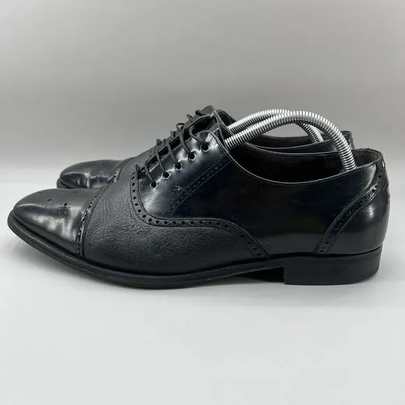 Mezlan Deerskin Leather Shoes Men Size 10.5 Black Cap Toe Medallion Oxford Dress