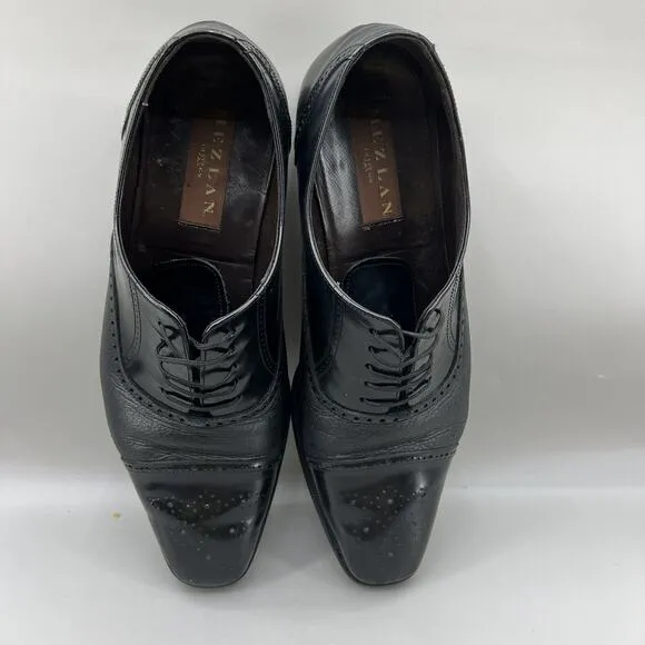 Mezlan Deerskin Leather Shoes Men Size 10.5 Black Cap Toe Medallion Oxford Dress