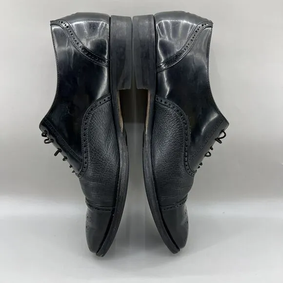 Mezlan Deerskin Leather Shoes Men Size 10.5 Black Cap Toe Medallion Oxford Dress