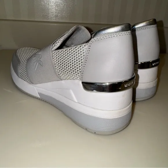 Michael Kors Felix Trainer Metallic Mesh Wedge Slip On Sneakers
