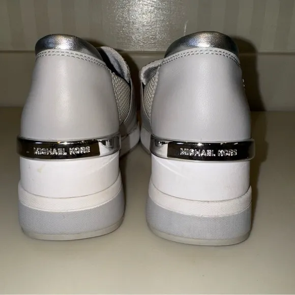 Michael Kors Felix Trainer Metallic Mesh Wedge Slip On Sneakers
