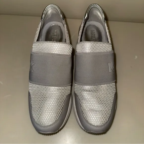 Michael Kors Felix Trainer Metallic Mesh Wedge Slip On Sneakers