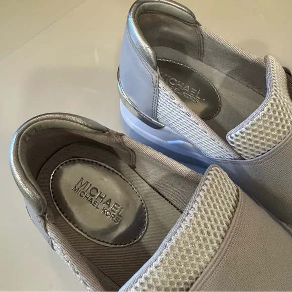 Michael Kors Felix Trainer Metallic Mesh Wedge Slip On Sneakers