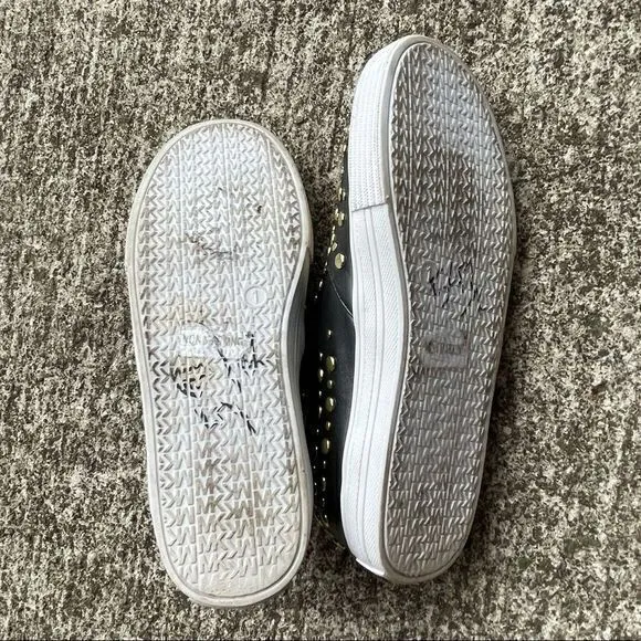 Michael Kors Girls Ivy Jade 14 Sneakers Gold Studded Slip‎ on Black Size 1