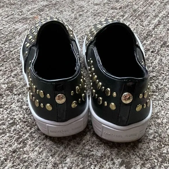 Michael Kors Girls Ivy Jade 14 Sneakers Gold Studded Slip‎ on Black Size 1