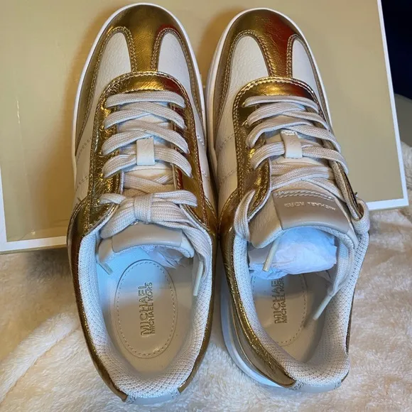 Michael Kors Gold and White Sneakers