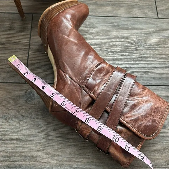 Michael Kors Mae Distressed Leather Shearling Fur High Heel Boots Mocha 8.5
