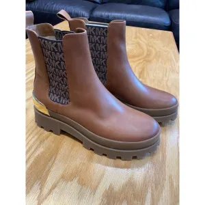 Michael Kors MK Chelsea Boots Women's 8.5 M Brown Leather Slip On Round Toe S24