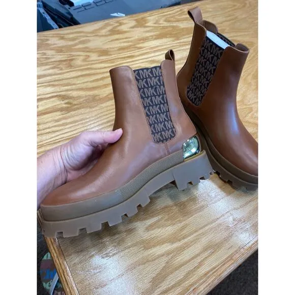 Michael Kors MK Chelsea Boots Women's 8.5 M Brown Leather Slip On Round Toe S24