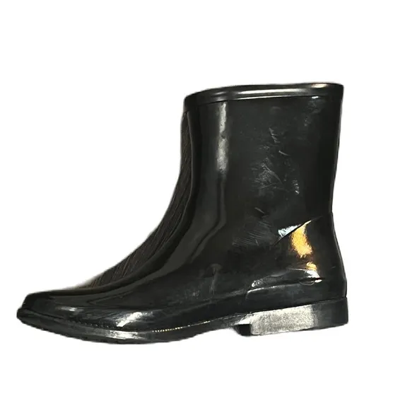 Michael Kors Sz 10 Black Rain Boots with MK Gold Logo