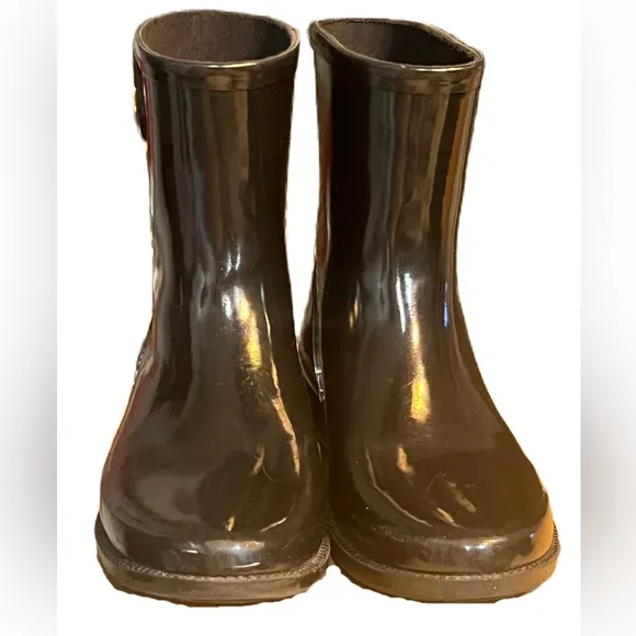 Michael Kors Sz 10 Black Rain Boots with MK Gold Logo