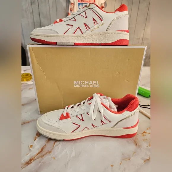 Michael Kors White and Red Sneakers New W Box Size 7