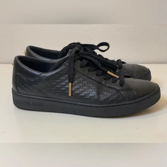 MICHAEL Michael Kors Colby Signature Logo Black Leather Sneakers Size 6.5