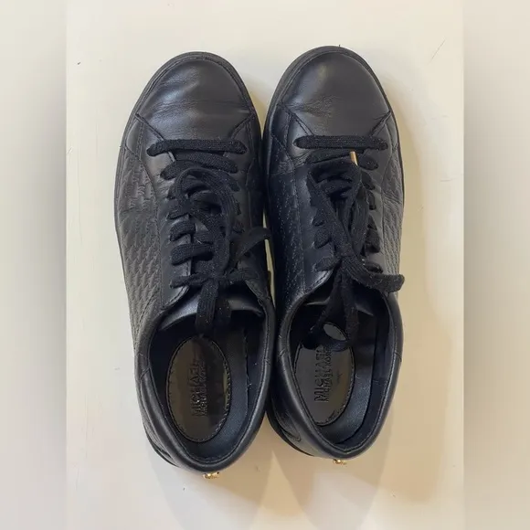 MICHAEL Michael Kors Colby Signature Logo Black Leather Sneakers Size 6.5