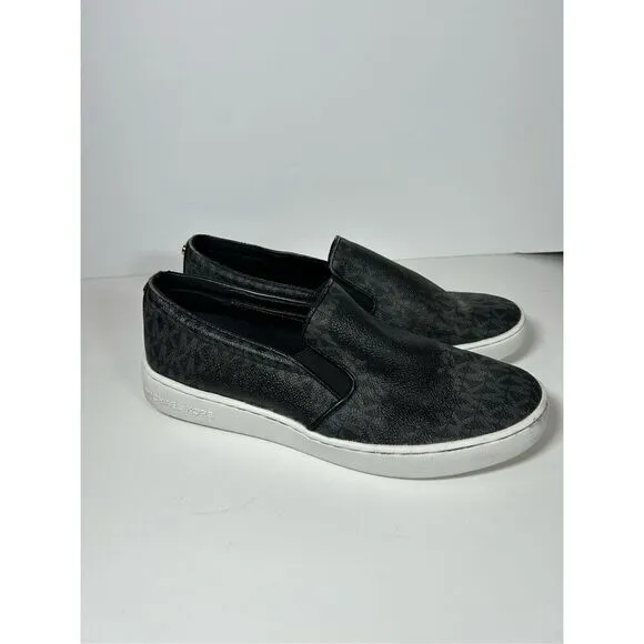 Michael Kors Keaton Black Signature Logo Slip-On Sneakers Size 8.5