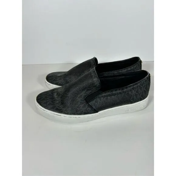 Michael Kors Keaton Black Signature Logo Slip-On Sneakers Size 8.5